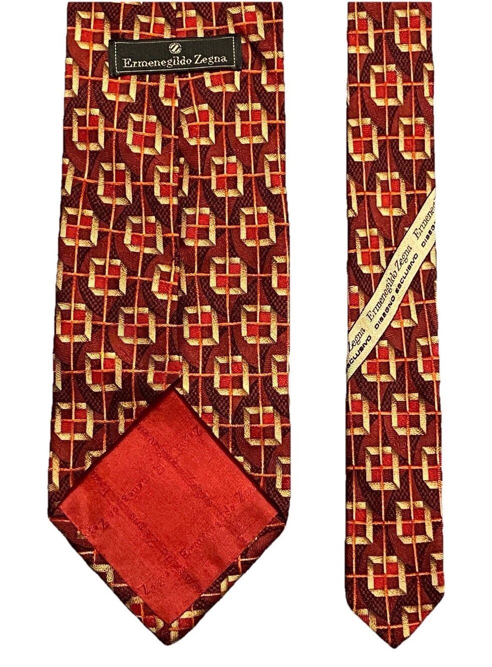 Ermenegildo Zegna Tie Necktie 100% Silk Geometric Art Deco Italy 56.5" L 3.75" W - Picture 5 of 7